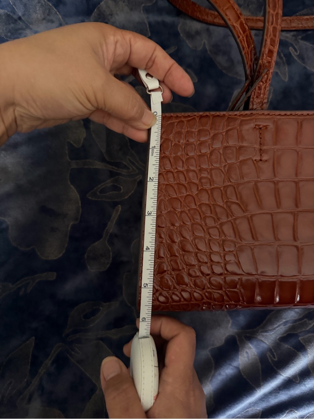 Tory Burch Cognac Croc Embossed Handbag - Picture 13 of 14